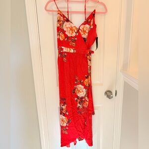 One Clothing Red Floral Asymmetrical Dress
